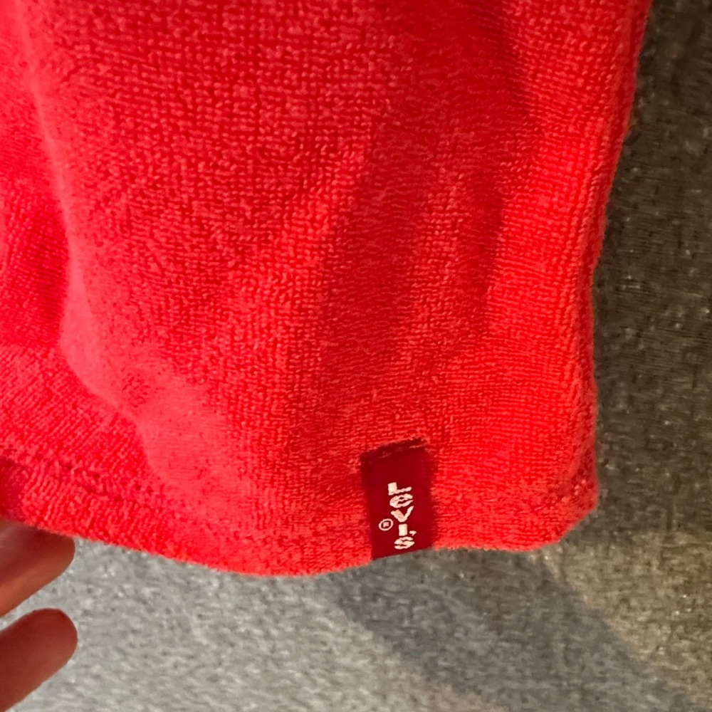 Levi's Red Short Sleeve Cotton Blend Terry Cloth Top with Zipper - Picture 6 of 10